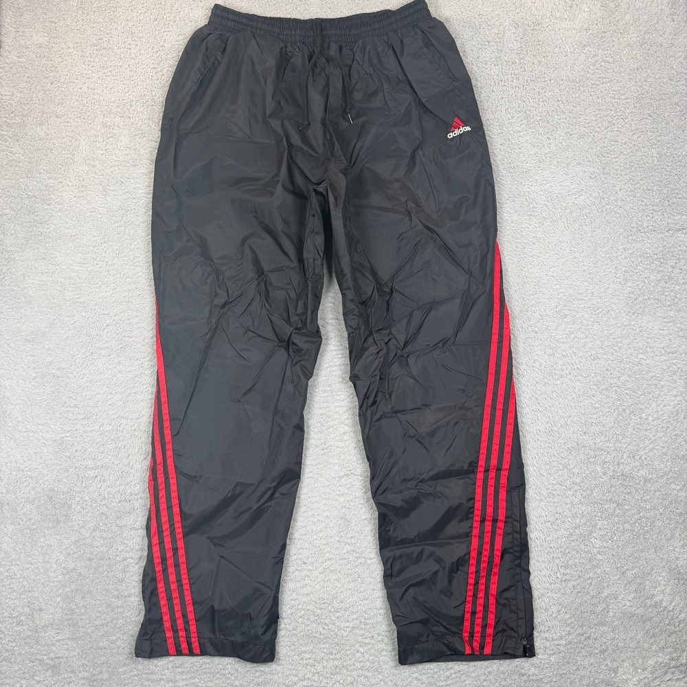 Vintage Adidas Mens Black Red Stripe Mesh Lined Nylon Track Wind Pants XL 90s